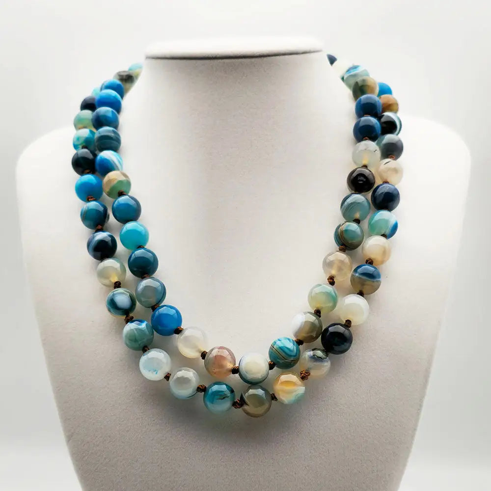 Amazonite Knotted Necklace - Handmade Knotted Necklace with Polished Natural Gemstones (10 mm Beads - 36 inches long)