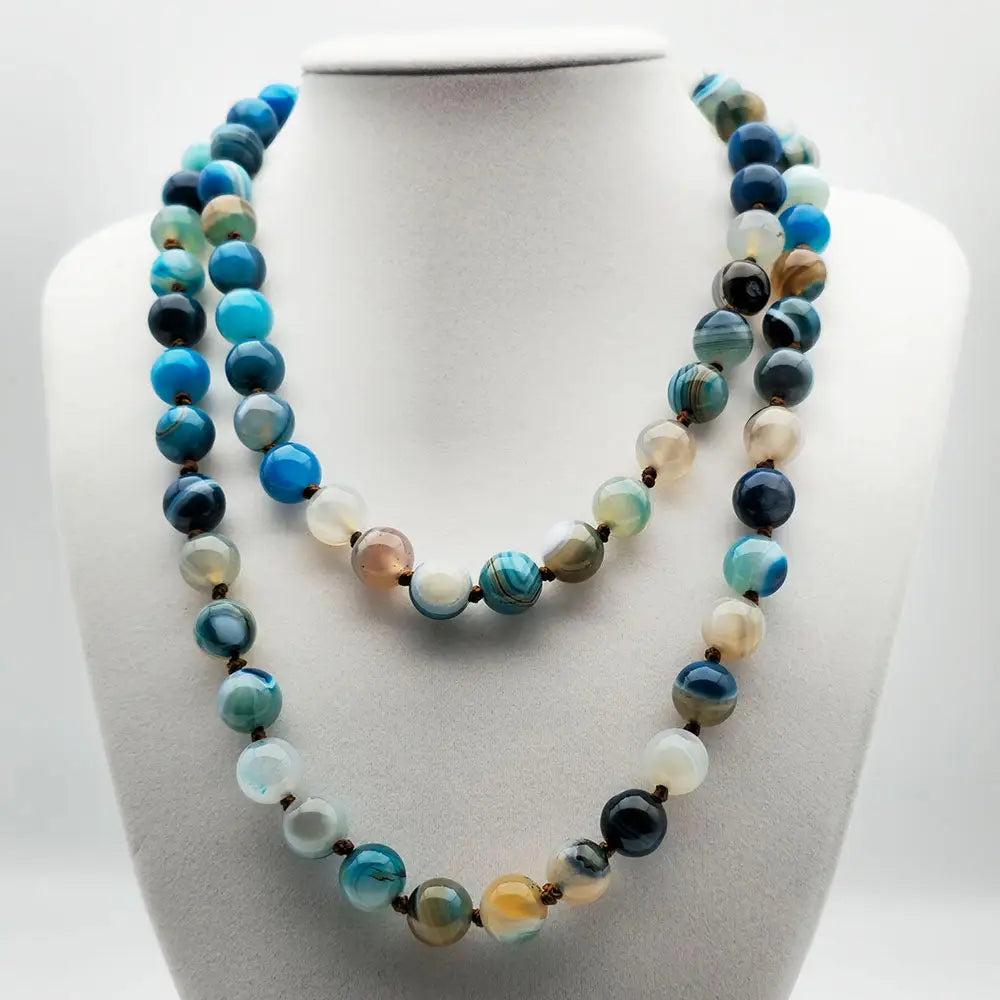 Amazonite Knotted Necklace - Handmade Knotted Necklace with Polished Natural Gemstones (10 mm Beads - 36 inches long)