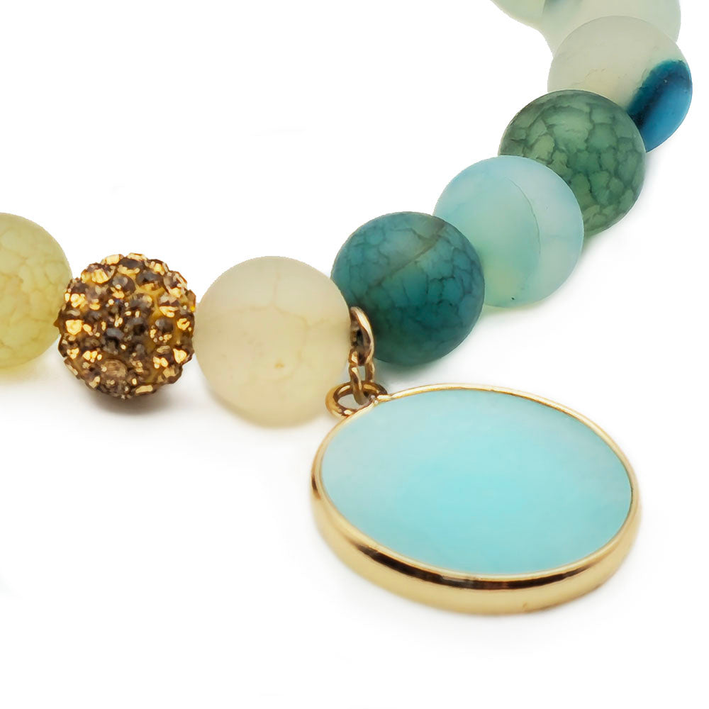 Amazonite Pendant Bracelet – Handmade with Amazonite Beads (10mm Natural Stone Beads Pewter Accents Stretch-to-Fit 7.5