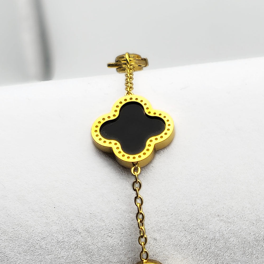 Black Clover Bracelet - 18K Gold on Titanium (Adjustable Chain with Clasp)