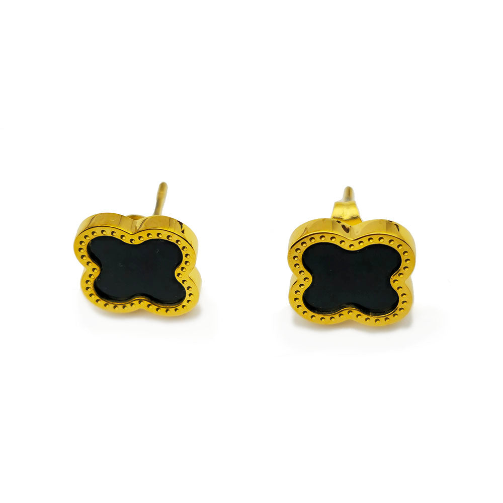 Black Clover Earrings - 18K Gold on Titanium (Butterfly Clasp)