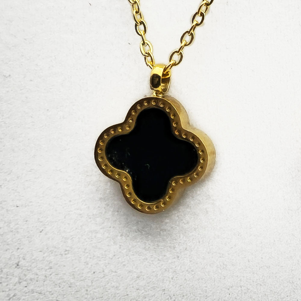 Black Clover Necklace - 18K Gold on Titanium Pendant with Chain