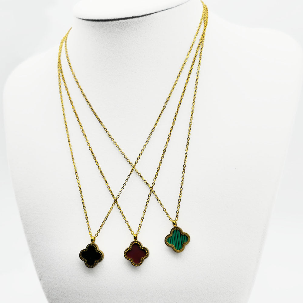 Black Clover Necklace - 18K Gold on Titanium Pendant with Chain