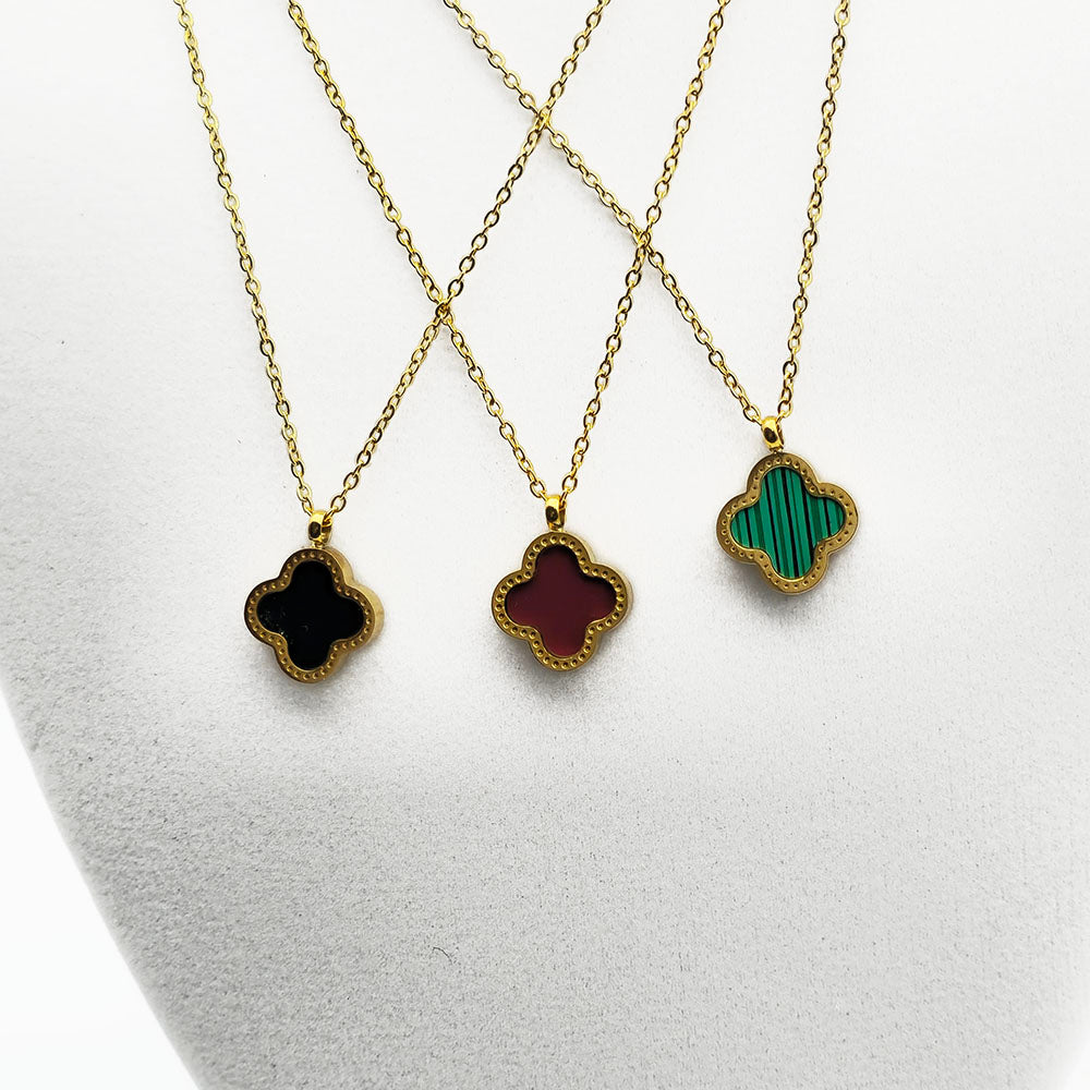 Black Clover Necklace - 18K Gold on Titanium Pendant with Chain