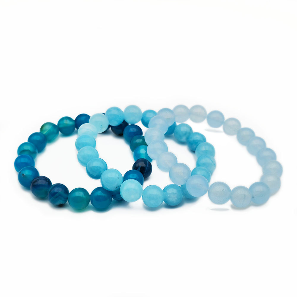 Blue Gemstone Bracelet Set (3 Bracelets) – Handmade with Genuine Natural Gemstones (10 mm Beads - 7.5 Inches