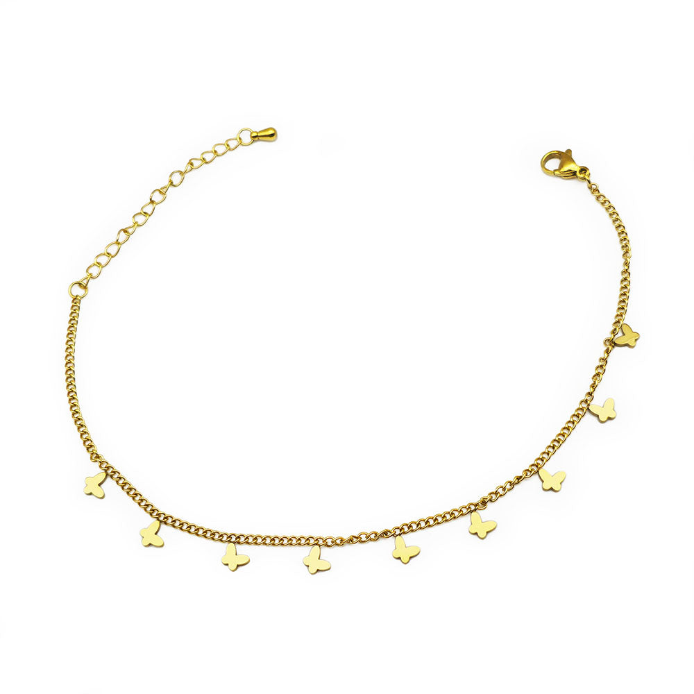 Butterfly Anklet - 18K Gold on Titanium  (Adjustable Chain with Clasp)