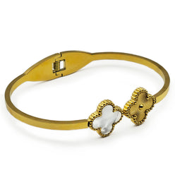 Clover Bangle – Black or White 18K Gold on Stainless Steel (6.27cm Diameter 0.25cm Thick 1.41cm Clover Spring Hinge)