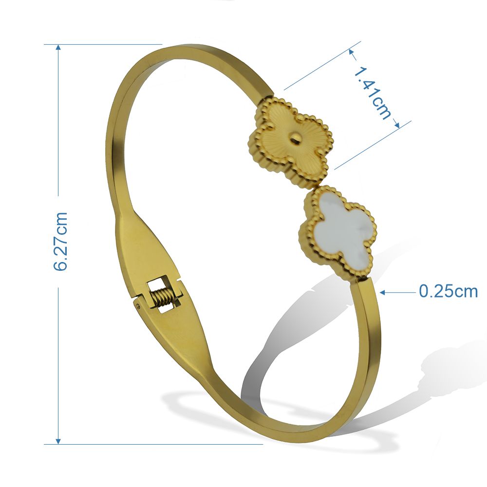 Clover Bangle – Black or White 18K Gold on Stainless Steel (6.27cm Diameter 0.25cm Thick 1.41cm Clover Spring Hinge)