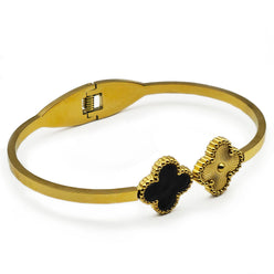 Clover Bangle – Black or White 18K Gold on Stainless Steel (6.27cm Diameter 0.25cm Thick 1.41cm Clover Spring Hinge)