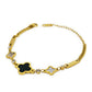 Clover Bracelet Special Black and White - 18K Gold on Titanium with Zircon Gemstone Accents (Adjustable Chain