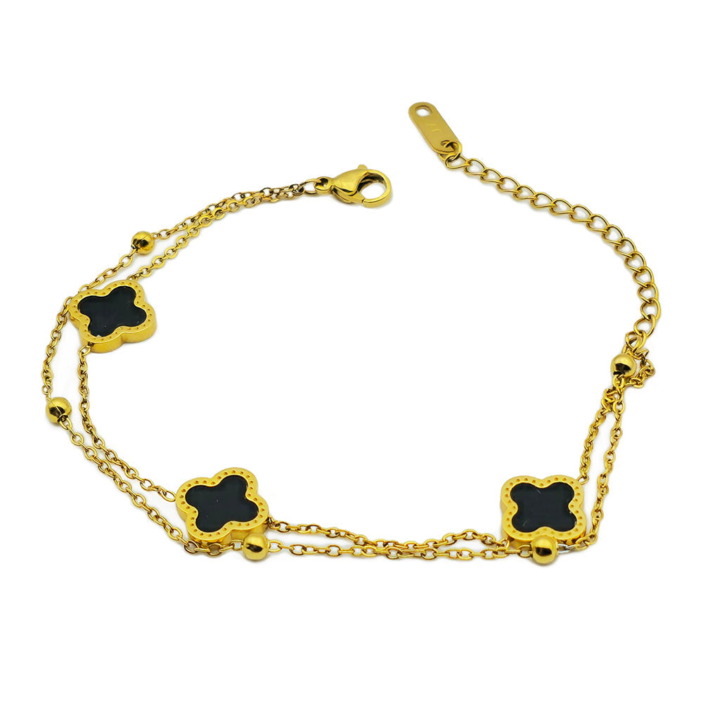 Clover Double-Layered Bracelet – 18K Gold on Titanium with Adjustable Chain and Clasp