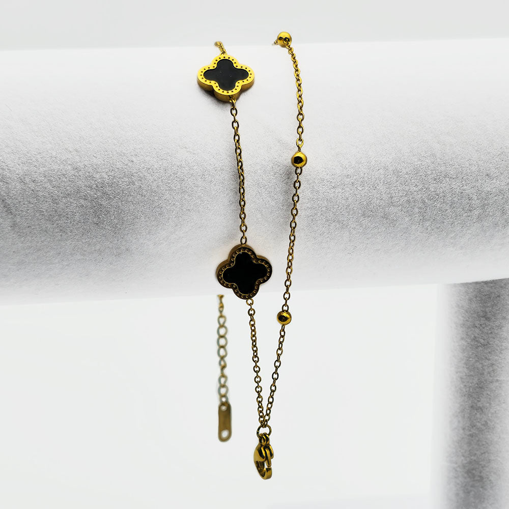 Clover Double-Layered Bracelet – 18K Gold on Titanium with Adjustable Chain and Clasp