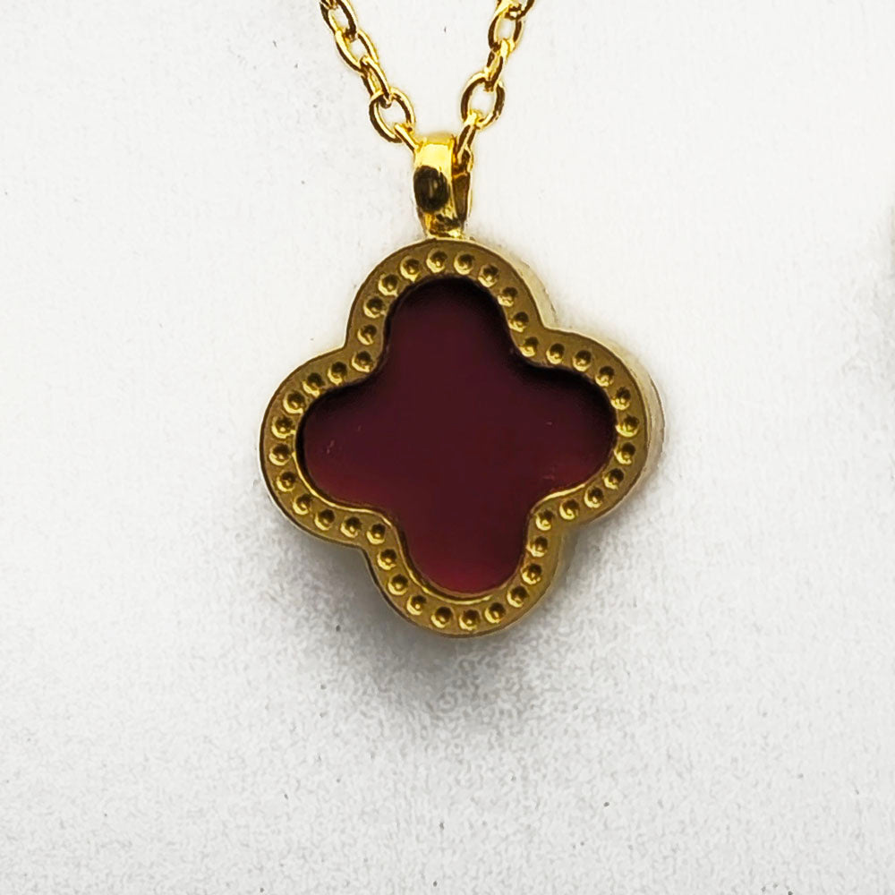 Red Clover Necklace - 18K Gold on Titanium Pendant with Chain