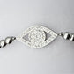 Eye Polished Stainless Steel Beaded Bracelet - Polished Stainless Steel with Eye Motif and brilliant CZ Accents (4 mm