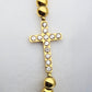 Gold Cross Beaded Bracelet - 18K Gold PVD on Stainless Steel with Cross Motif and brilliant CZ Accents (4 mm Beads