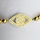 Gold Eye Beaded Bracelet - 18K Gold PVD on Stainless Steel with Eye Motif and brilliant CZ Accents (4 mm Beads - 7.5