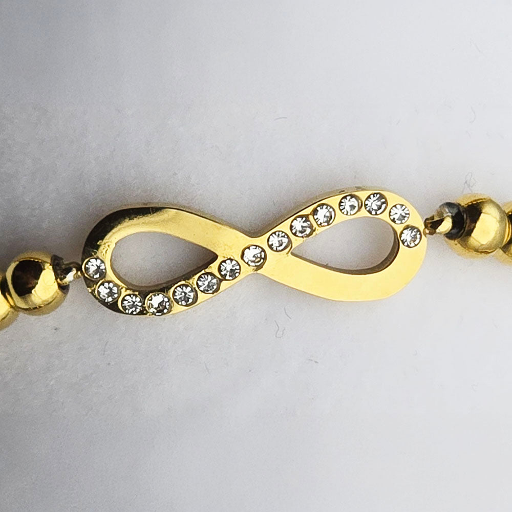 Gold Infinity Beaded Bracelet - 18K Gold PVD on Stainless Steel with Infinity Motif and brilliant CZ Accents (4 mm