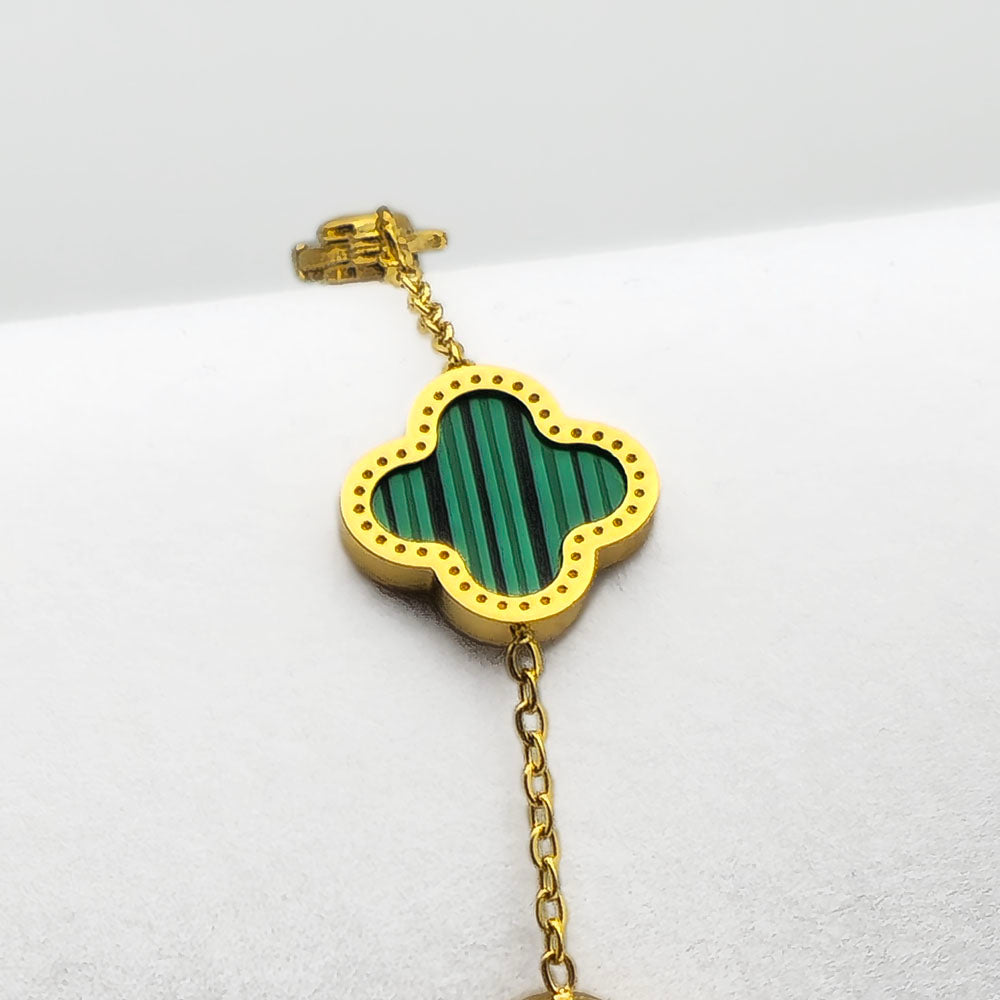 Green Clover Bracelet - 18K Gold on Titanium (Adjustable Chain with Clasp)