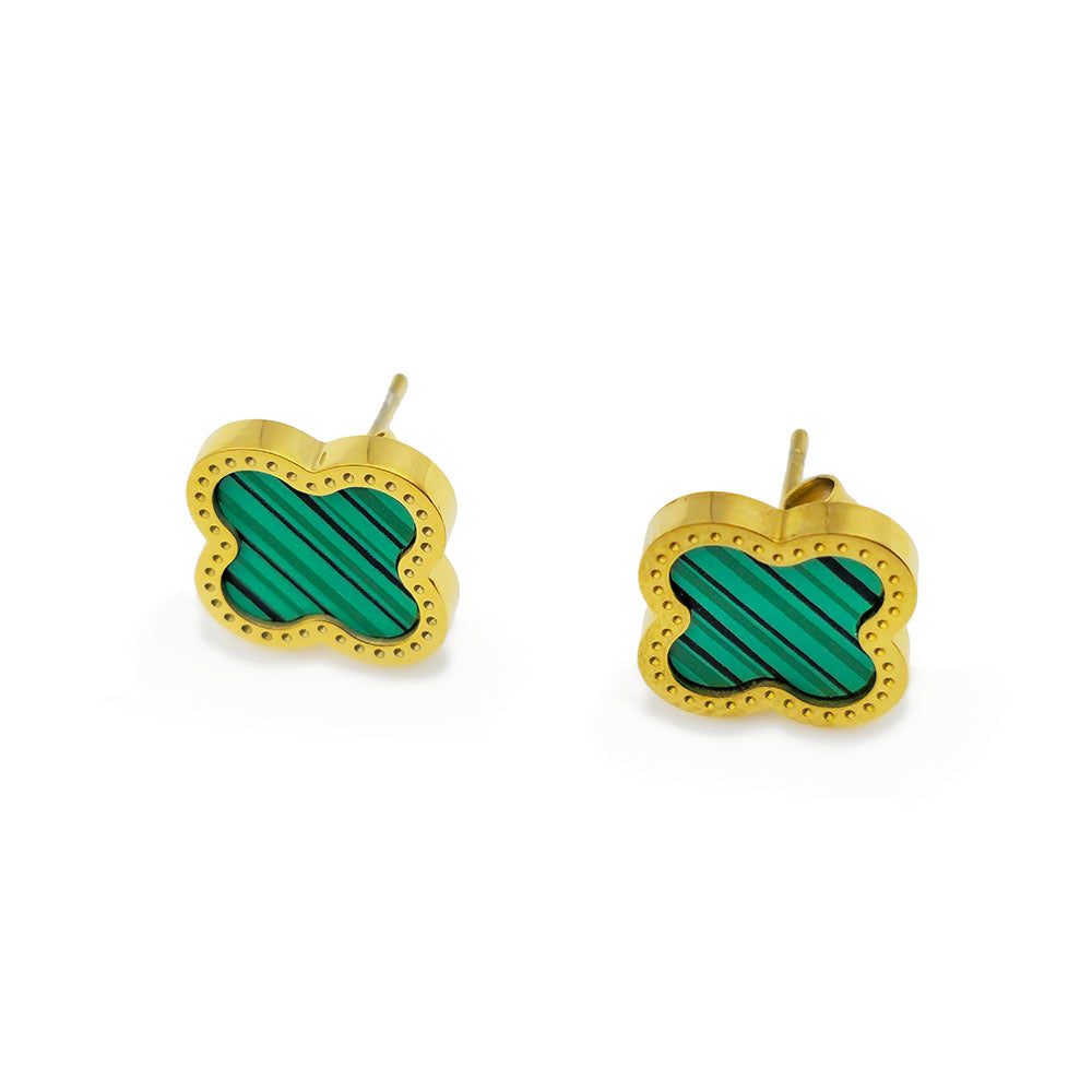 Green Clover Earrings - 18K Gold on Titanium (Butterfly Clasp)