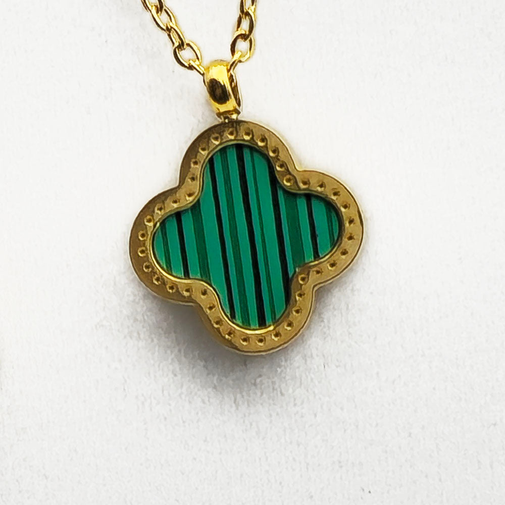 Green Clover Necklace - 18K Gold on Titanium Pendant with Chain