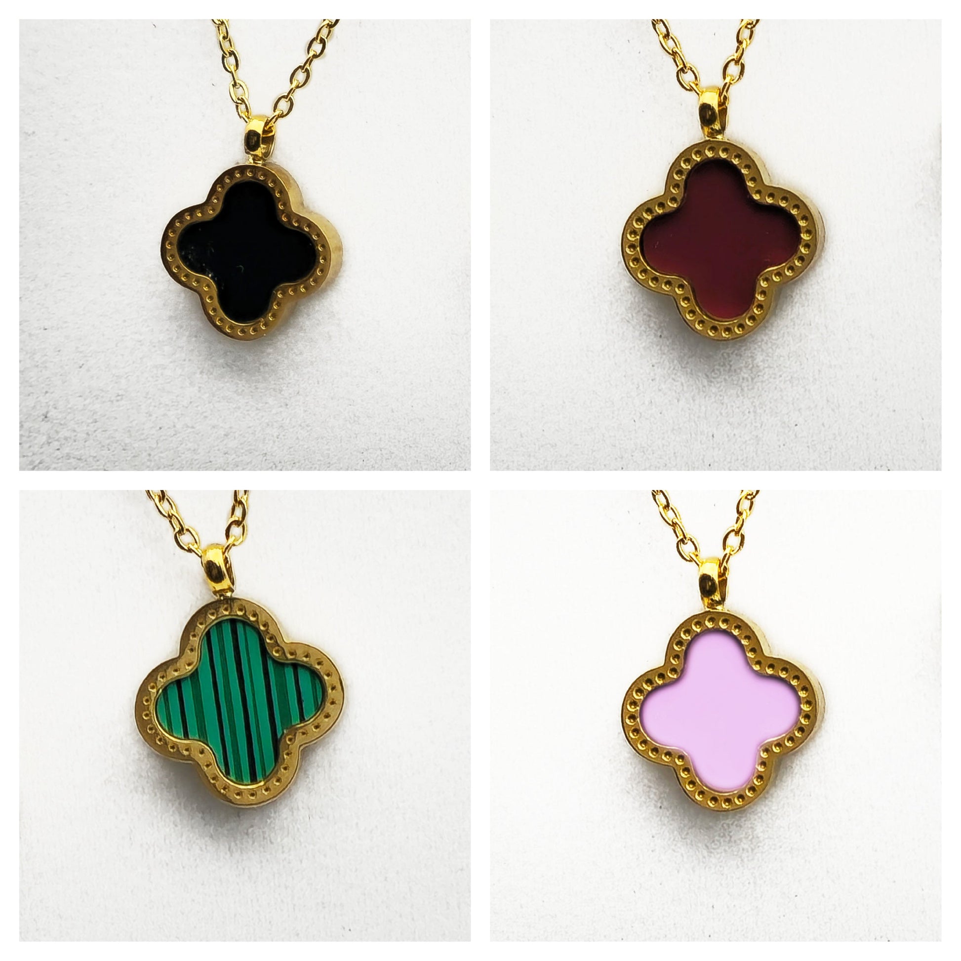 Green Clover Necklace Bracelet and Earrings Set - 18K Gold on Titanium