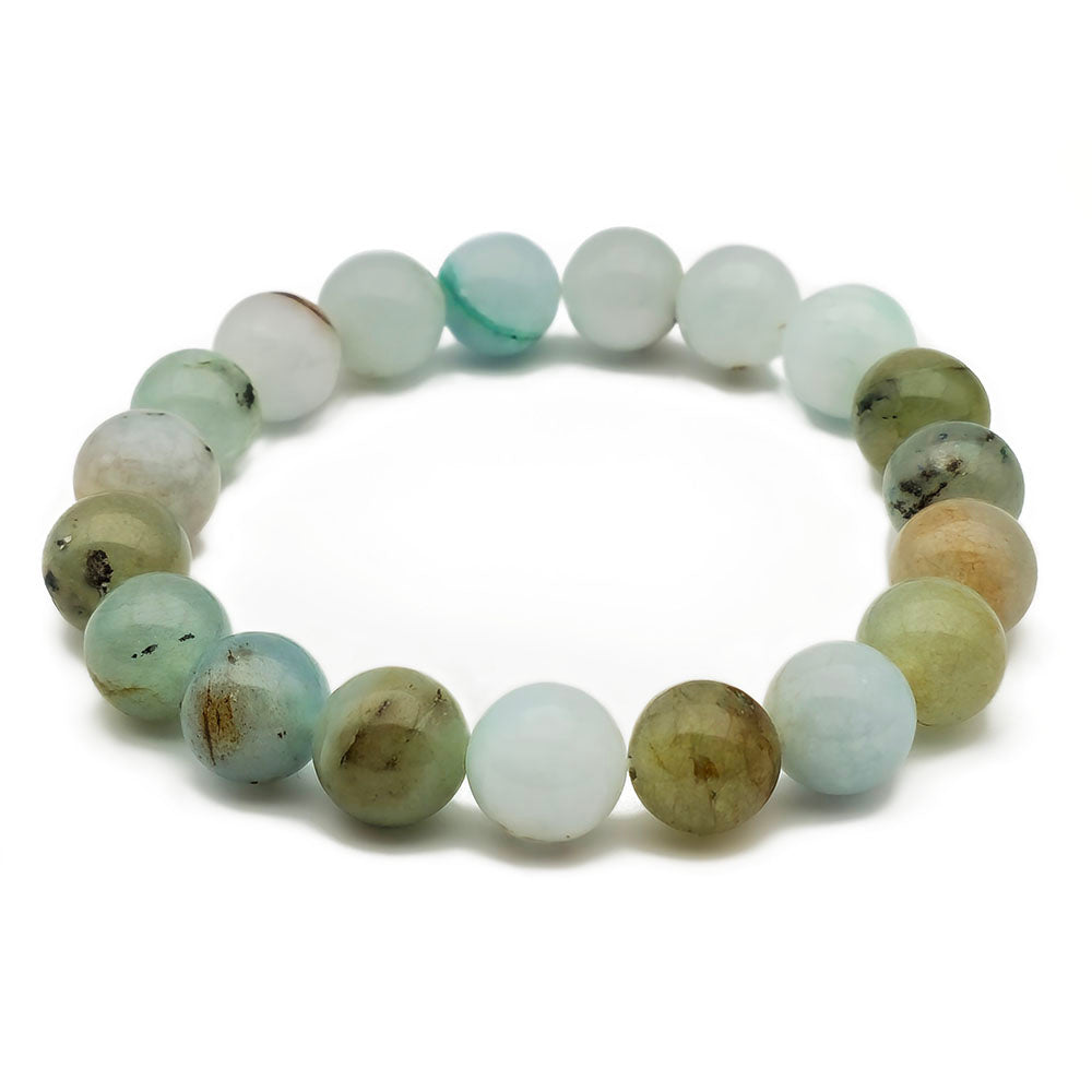 Handmade Amazonite Bracelet – Genuine Natural Gemstones 12mm Beads Stretch-to-Fit (7.5 Inches)