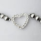 Heart Polished Stainless Steel Beaded Bracelet - Polished Stainless Steel with Heart Motif and brilliant CZ Accents (4