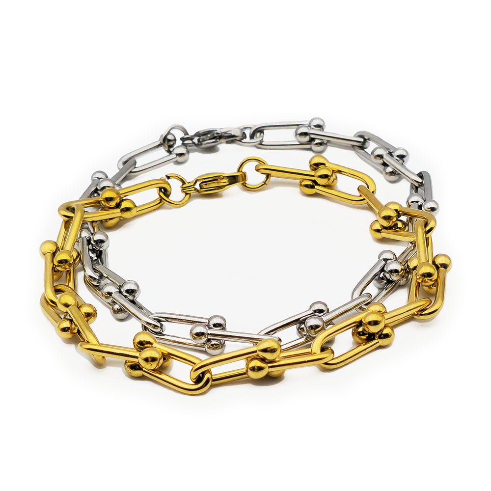 Horseshoe Chain Bracelet - 18K Gold on Stainless Steel - 19cm (7.5 inches)