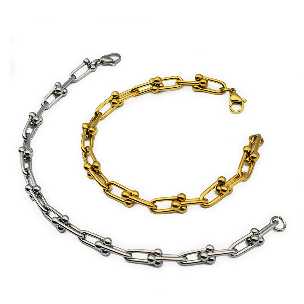 Horseshoe Chain Bracelet - 18K Gold on Stainless Steel - 19cm (7.5 inches)