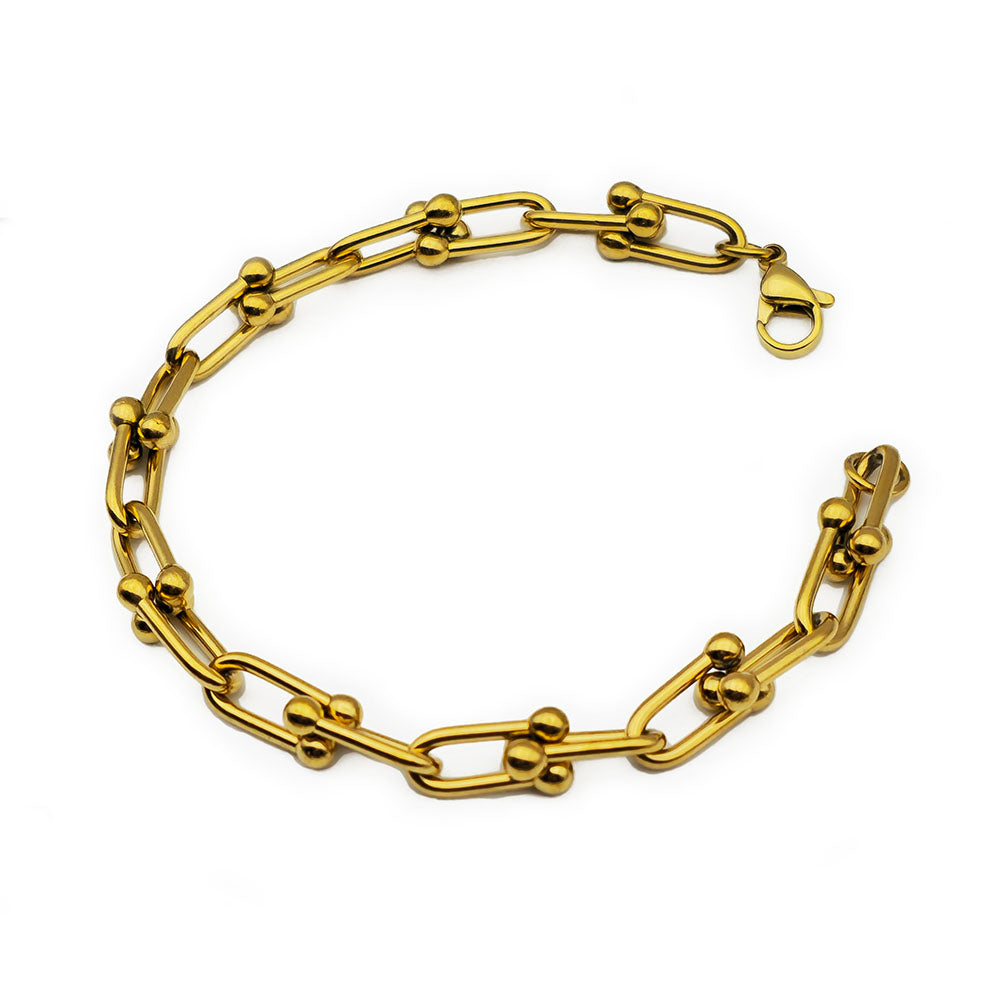 Horseshoe Chain Bracelet - 18K Gold on Stainless Steel - 19cm (7.5 inches)