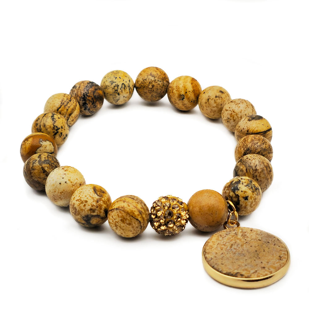 Picture Jasper Pendant Bracelet – Handmade with Picture Jasper Beads (10mm Natural Stone Beads Pewter Accents