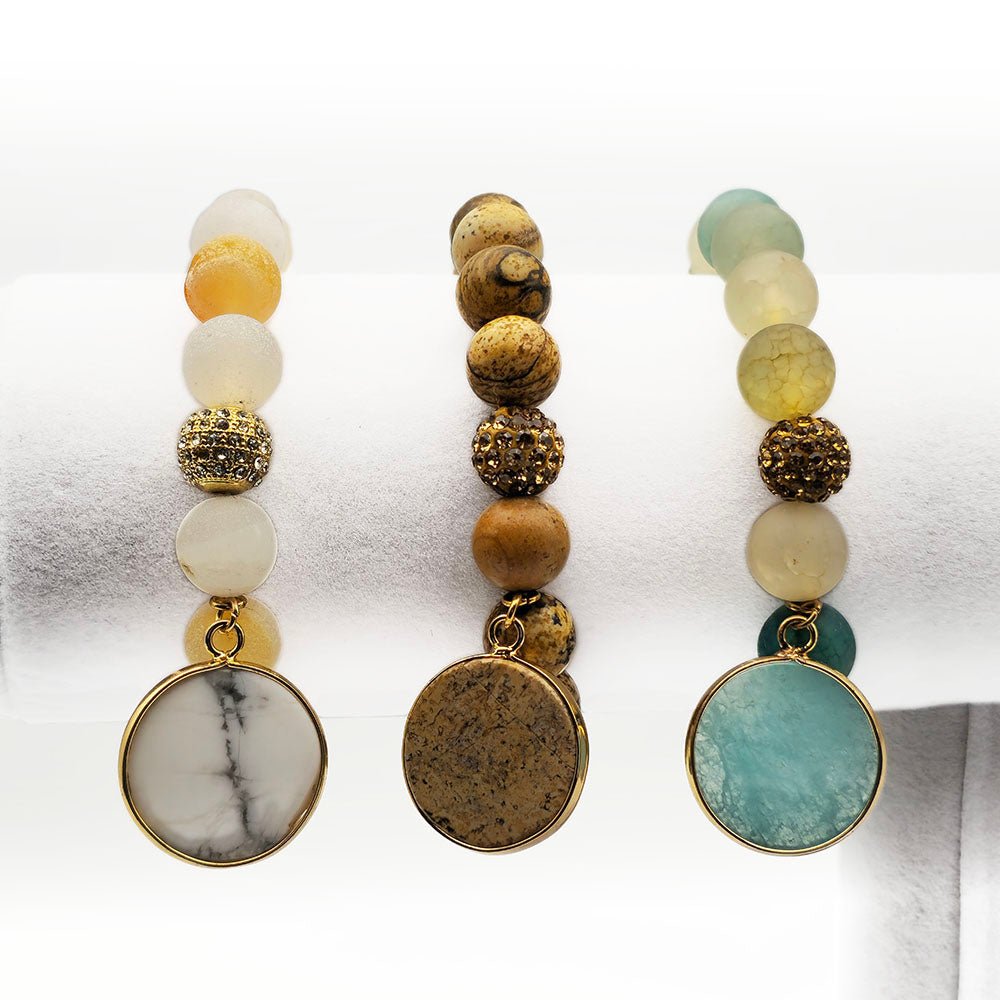 Picture Jasper Pendant Bracelet – Handmade with Picture Jasper Beads (10mm Natural Stone Beads Pewter Accents