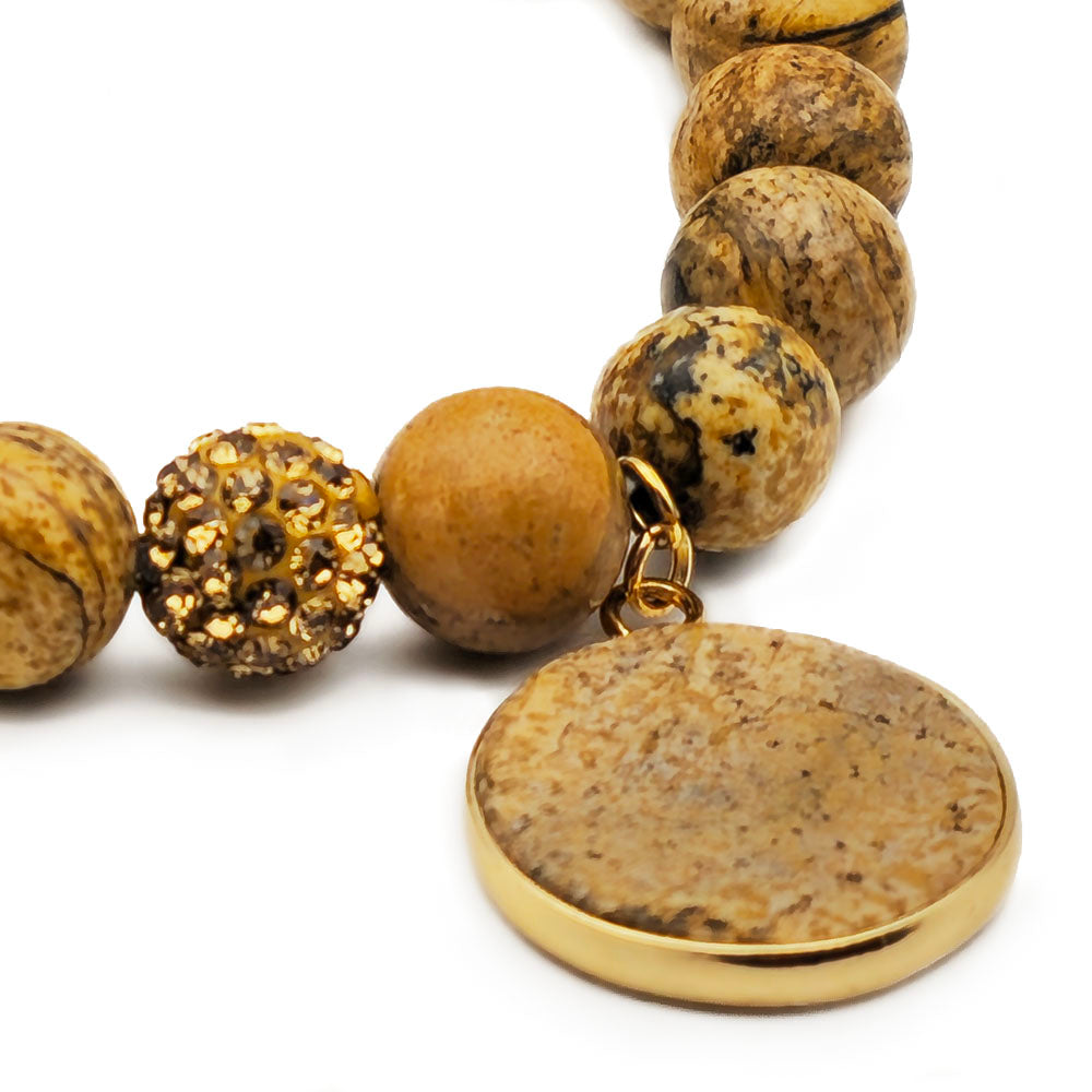 Picture Jasper Pendant Bracelet – Handmade with Picture Jasper Beads (10mm Natural Stone Beads Pewter Accents