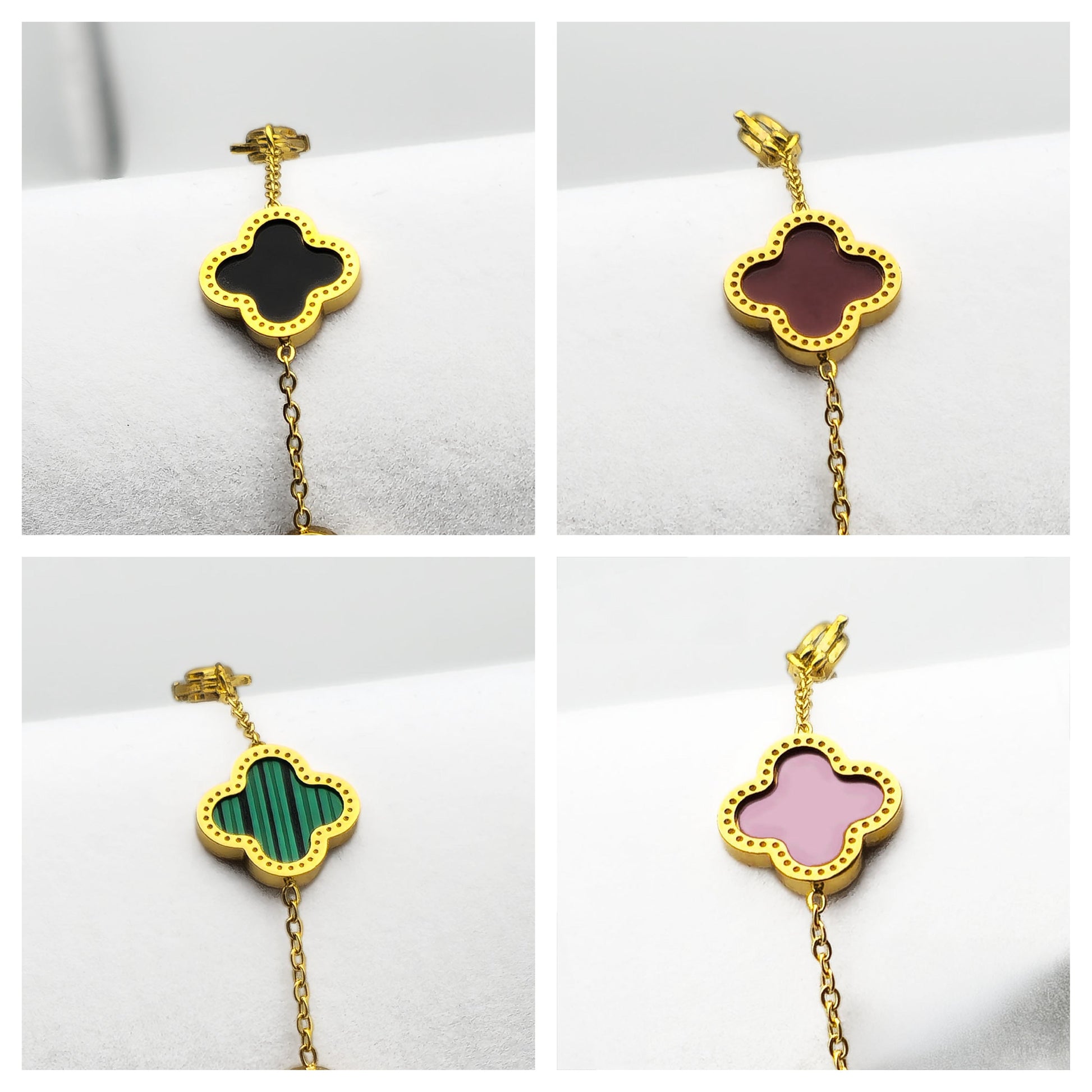 Pink Clover Bracelet - 18K Gold on Titanium (Adjustable Chain with Clasp)