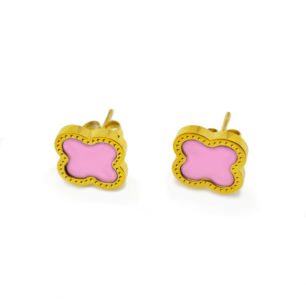Pink Clover Earrings - 18K Gold on Titanium (Butterfly Clasp)
