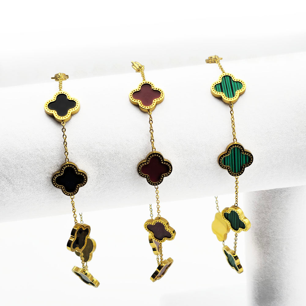 Red Clover Bracelet - 18K Gold Plating on Titanium (Adjustable Chain with Clasp)