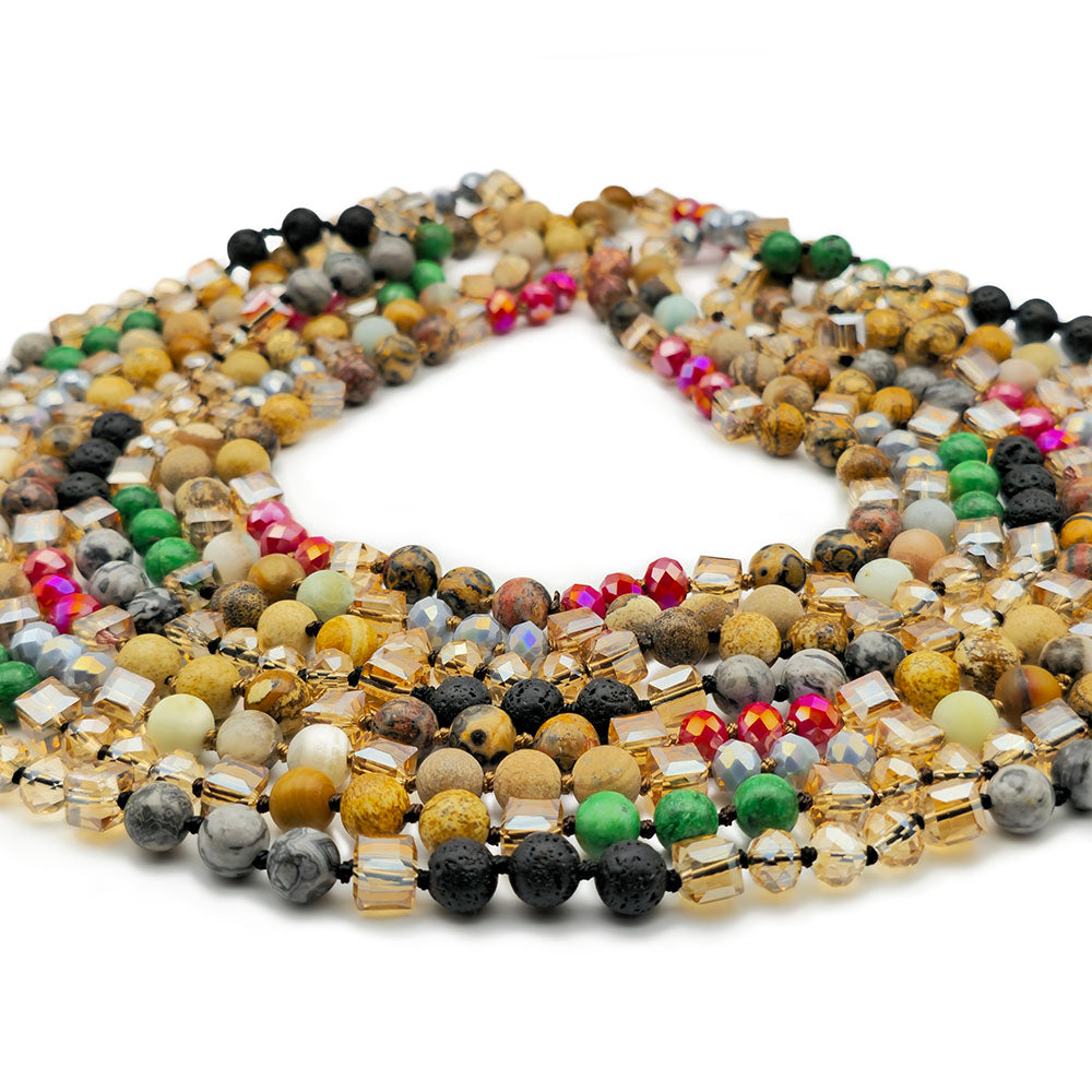 Red Hand Knotted Necklace - Handmade Knotted Necklace with Natural Gemstones and Crystals (36 Inches Long)