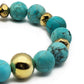 Turquoise Bracelet – Handmade with Genuine Natural Gemstones and Brushed Gold Colored Accent Beads (8 mm Beads - 10mm